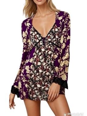 NWT Free People Odette long Sleeve Mini Dress Tunic top sz M